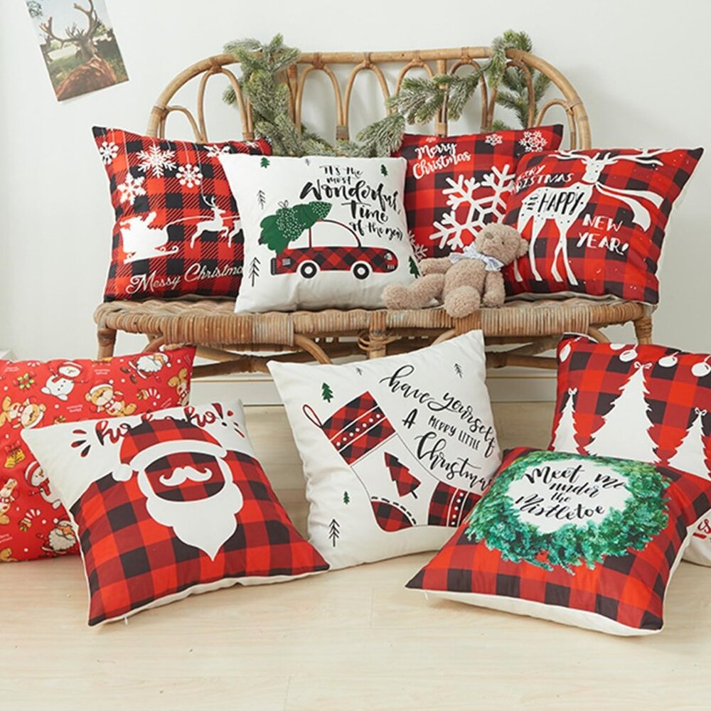 🆕 Christmas Throw Pillow Covers Decoration Tree Reindeer Cushion Couch Sofa Bed - Picture 6 of 7